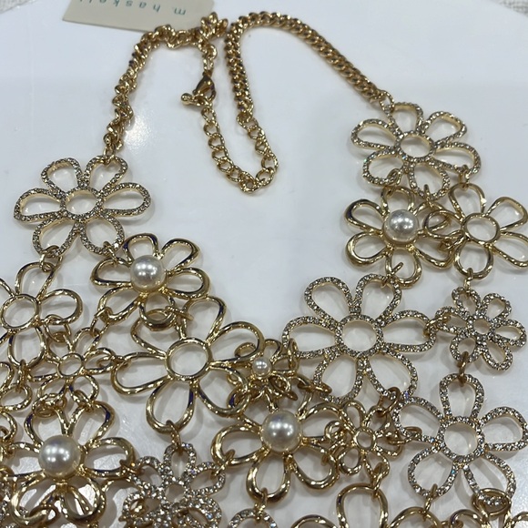 M HASKELL NECKLACE PEARL AND CRYSTAL FLOWER NECKLACE APROX 30 inch EXQUISITE - Picture 5 of 7